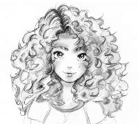Pencil drawing of girl with curly hair